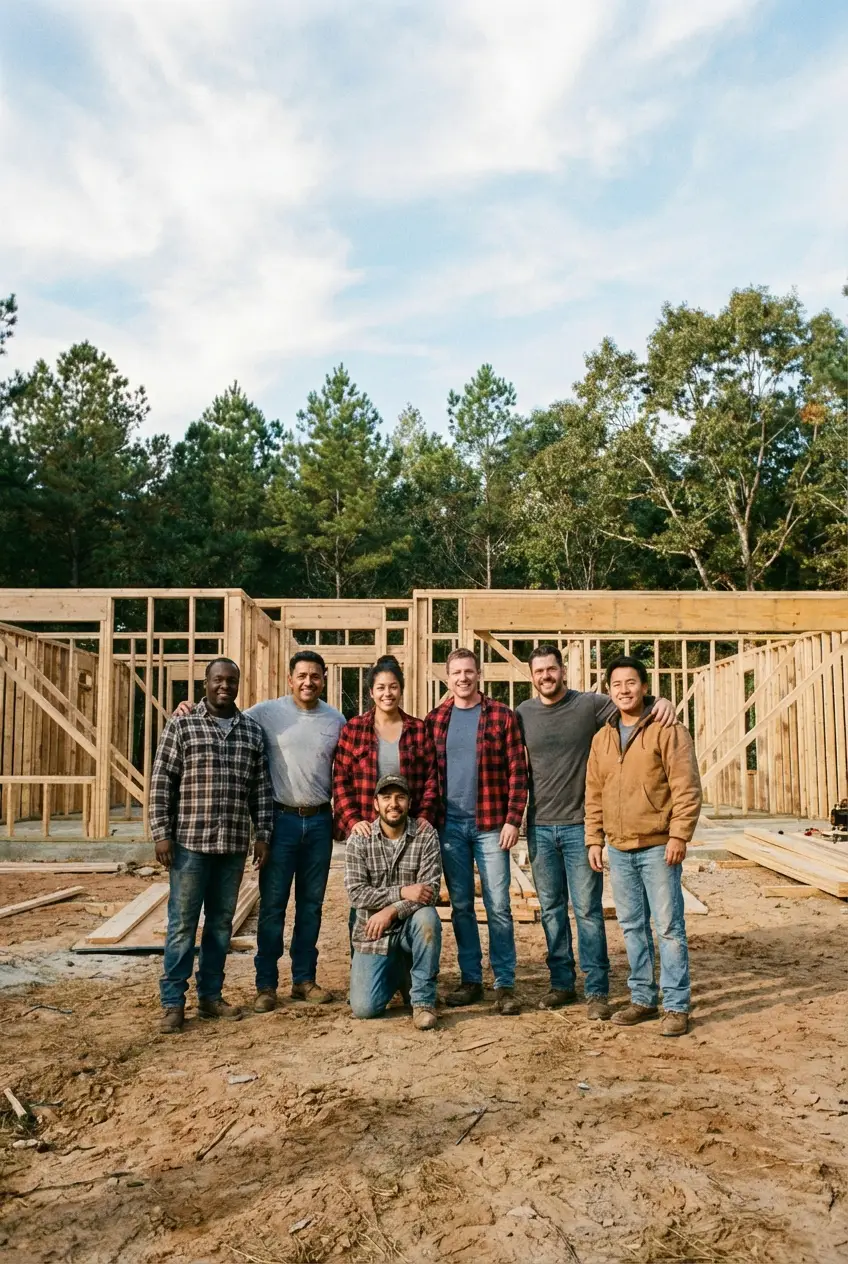 Construction team at framing site