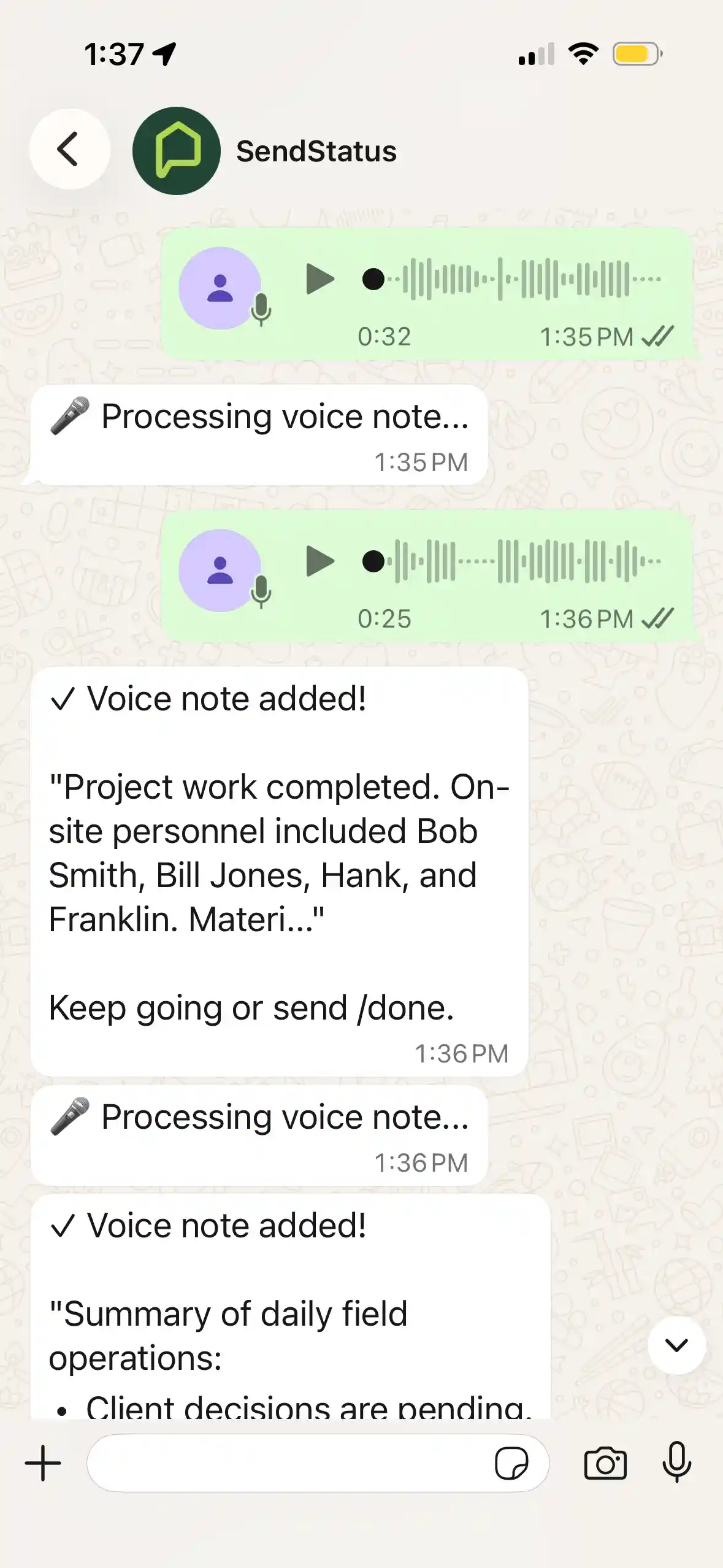 Send voice notes via WhatsApp